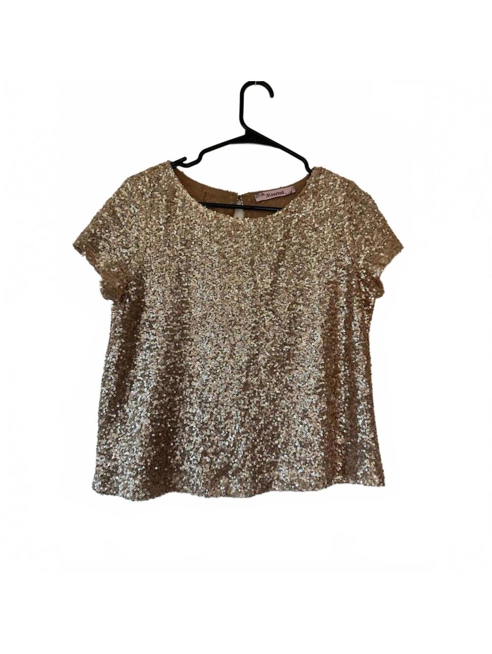 Rosebud Gold Sequin Short Sleeve Top